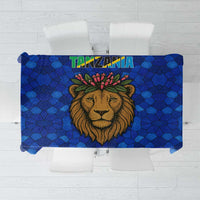 Tanzania Simba Lion Tablecloth with Floral Crown and Blue Mosaic Design