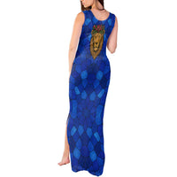 Tanzania Simba Lion Tank Maxi Dress with Floral Crown and Blue Mosaic Design