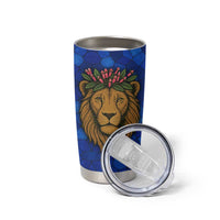 Tanzania Simba Lion Tumbler Cup with Floral Crown and Blue Mosaic Design
