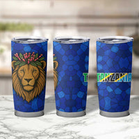 Tanzania Simba Lion Tumbler Cup with Floral Crown and Blue Mosaic Design