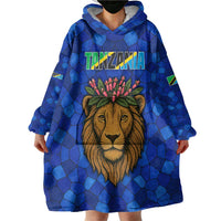 Tanzania Simba Lion Wearable Blanket Hoodie with Floral Crown and Blue Mosaic Design