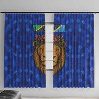 Tanzania Simba Lion Window Curtain with Floral Crown and Blue Mosaic Design