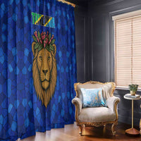 Tanzania Simba Lion Window Curtain with Floral Crown and Blue Mosaic Design