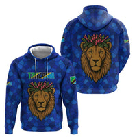 Tanzania Simba Lion Zip Hoodie with Floral Crown and Blue Mosaic Design
