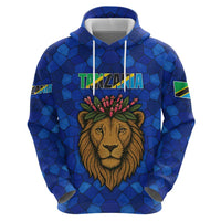 Tanzania Simba Lion Zip Hoodie with Floral Crown and Blue Mosaic Design
