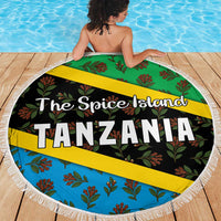 Tanzania Spice Island Beach Blanket with Clove Leaf Pattern and National Flag Colors