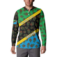 Tanzania Spice Island Button Sweatshirt with Clove Leaf Pattern and National Flag Colors