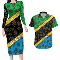 Tanzania Spice Island Couples Matching Long Sleeve Bodycon Dress and Hawaiian Shirt with Clove Leaf Pattern and National Flag Colors