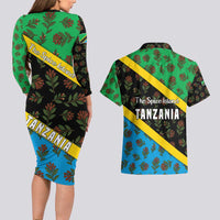 Tanzania Spice Island Couples Matching Long Sleeve Bodycon Dress and Hawaiian Shirt with Clove Leaf Pattern and National Flag Colors