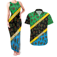Tanzania Spice Island Couples Matching Tank Maxi Dress and Hawaiian Shirt with Clove Leaf Pattern and National Flag Colors