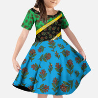 Tanzania Spice Island Family Matching Off Shoulder Maxi Dress and Hawaiian Shirt with Clove Leaf Pattern and National Flag Colors