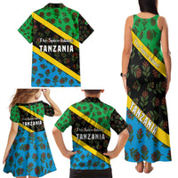 Tanzania Spice Island Family Matching Tank Maxi Dress and Hawaiian Shirt with Clove Leaf Pattern and National Flag Colors