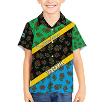 Tanzania Spice Island Family Matching Tank Maxi Dress and Hawaiian Shirt with Clove Leaf Pattern and National Flag Colors