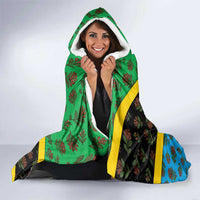 Tanzania Spice Island Hooded Blanket with Clove Leaf Pattern and National Flag Colors