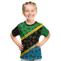 Tanzania Spice Island Kid T Shirt with Clove Leaf Pattern and National Flag Colors