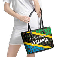 Tanzania Spice Island Leather Tote Bag with Clove Leaf Pattern and National Flag Colors