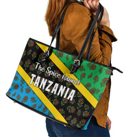 Tanzania Spice Island Leather Tote Bag with Clove Leaf Pattern and National Flag Colors
