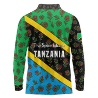 Tanzania Spice Island Long Sleeve Polo Shirt with Clove Leaf Pattern and National Flag Colors