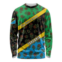 Tanzania Spice Island Long Sleeve Shirt with Clove Leaf Pattern and National Flag Colors