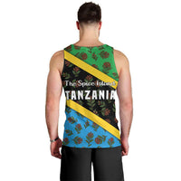 Tanzania Spice Island Men Tank Top with Clove Leaf Pattern and National Flag Colors