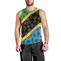 Tanzania Spice Island Men Tank Top with Clove Leaf Pattern and National Flag Colors