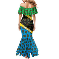 Tanzania Spice Island Mermaid Dress with Clove Leaf Pattern and National Flag Colors