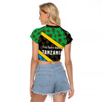 Tanzania Spice Island Raglan Cropped T Shirt with Clove Leaf Pattern and National Flag Colors