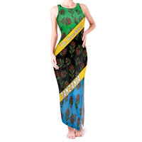 Tanzania Spice Island Tank Maxi Dress with Clove Leaf Pattern and National Flag Colors