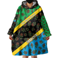 Tanzania Spice Island Wearable Blanket Hoodie with Clove Leaf Pattern and National Flag Colors