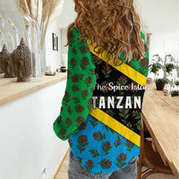 Tanzania Spice Island Women Casual Shirt with Clove Leaf Pattern and National Flag Colors