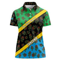 Tanzania Spice Island Women Polo Shirt with Clove Leaf Pattern and National Flag Colors
