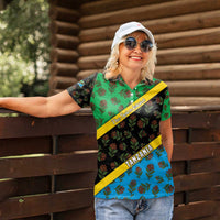 Tanzania Spice Island Women Polo Shirt with Clove Leaf Pattern and National Flag Colors