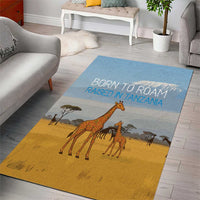 Tanzania Safari Giraffe Area Rug with Tribal Patterns and Mount Kilimanjaro Scene