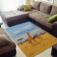 Tanzania Safari Giraffe Area Rug with Tribal Patterns and Mount Kilimanjaro Scene