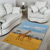 Tanzania Safari Giraffe Area Rug with Tribal Patterns and Mount Kilimanjaro Scene