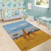 Tanzania Safari Giraffe Area Rug with Tribal Patterns and Mount Kilimanjaro Scene