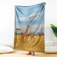 Tanzania Safari Giraffe Blanket with Tribal Patterns and Mount Kilimanjaro Scene