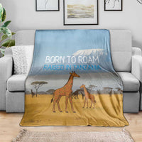 Tanzania Safari Giraffe Blanket with Tribal Patterns and Mount Kilimanjaro Scene