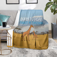 Tanzania Safari Giraffe Blanket with Tribal Patterns and Mount Kilimanjaro Scene