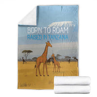 Tanzania Safari Giraffe Blanket with Tribal Patterns and Mount Kilimanjaro Scene
