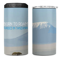 Tanzania Safari Giraffe 4 in 1 Can Cooler Tumbler with Tribal Patterns and Mount Kilimanjaro Scene