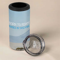 Tanzania Safari Giraffe 4 in 1 Can Cooler Tumbler with Tribal Patterns and Mount Kilimanjaro Scene