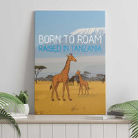 Tanzania Safari Giraffe Canvas Wall Art with Tribal Patterns and Mount Kilimanjaro Scene