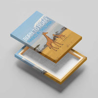 Tanzania Safari Giraffe Canvas Wall Art with Tribal Patterns and Mount Kilimanjaro Scene