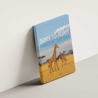 Tanzania Safari Giraffe Canvas Wall Art with Tribal Patterns and Mount Kilimanjaro Scene