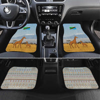 Tanzania Safari Giraffe Car Mats with Tribal Patterns and Mount Kilimanjaro Scene