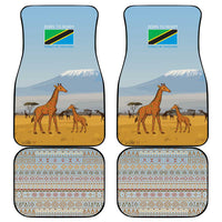Tanzania Safari Giraffe Car Mats with Tribal Patterns and Mount Kilimanjaro Scene