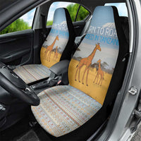 Tanzania Safari Giraffe Car Seat Cover with Tribal Patterns and Mount Kilimanjaro Scene