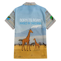 Tanzania Safari Giraffe Family Matching Summer Maxi Dress and Hawaiian Shirt with Tribal Patterns and Mount Kilimanjaro Scene