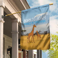 Tanzania Safari Giraffe Garden Flag with Tribal Patterns and Mount Kilimanjaro Scene